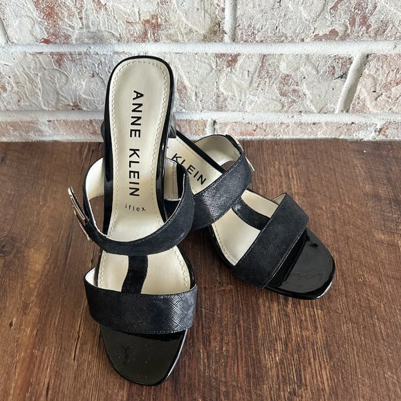 Black Womens Sandals, Strappy Heels 9M Summer Sandals, Black Sandals Anne Klein - Picture 2 of 10